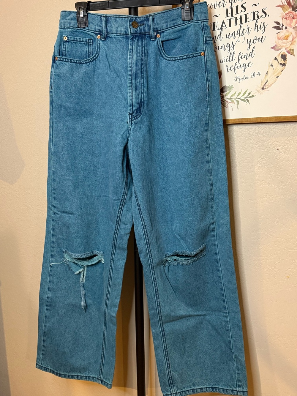 BDG Straight-Leg Jeans in Blue with Knee Distress